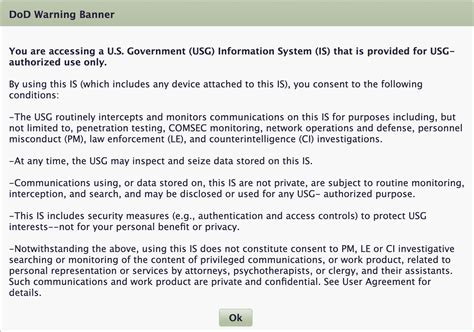 U.S. Government (USG) Warning and Consent Banner .